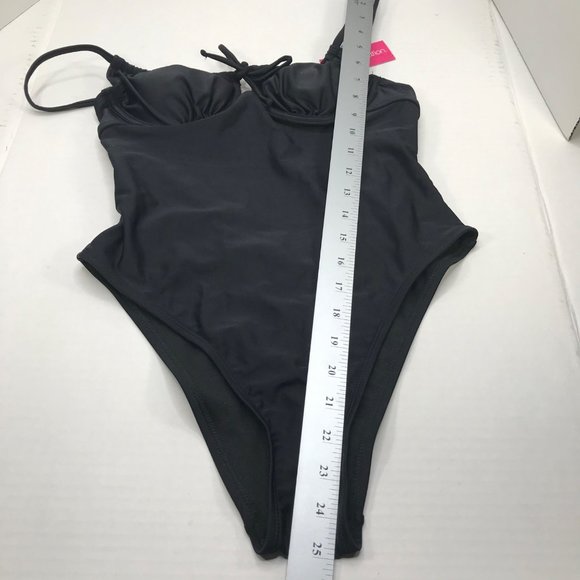 Xhilaration Junior's Size Small 0-2 Shirred Underwire One Piece Swim Suit Black - Picture 11 of 16